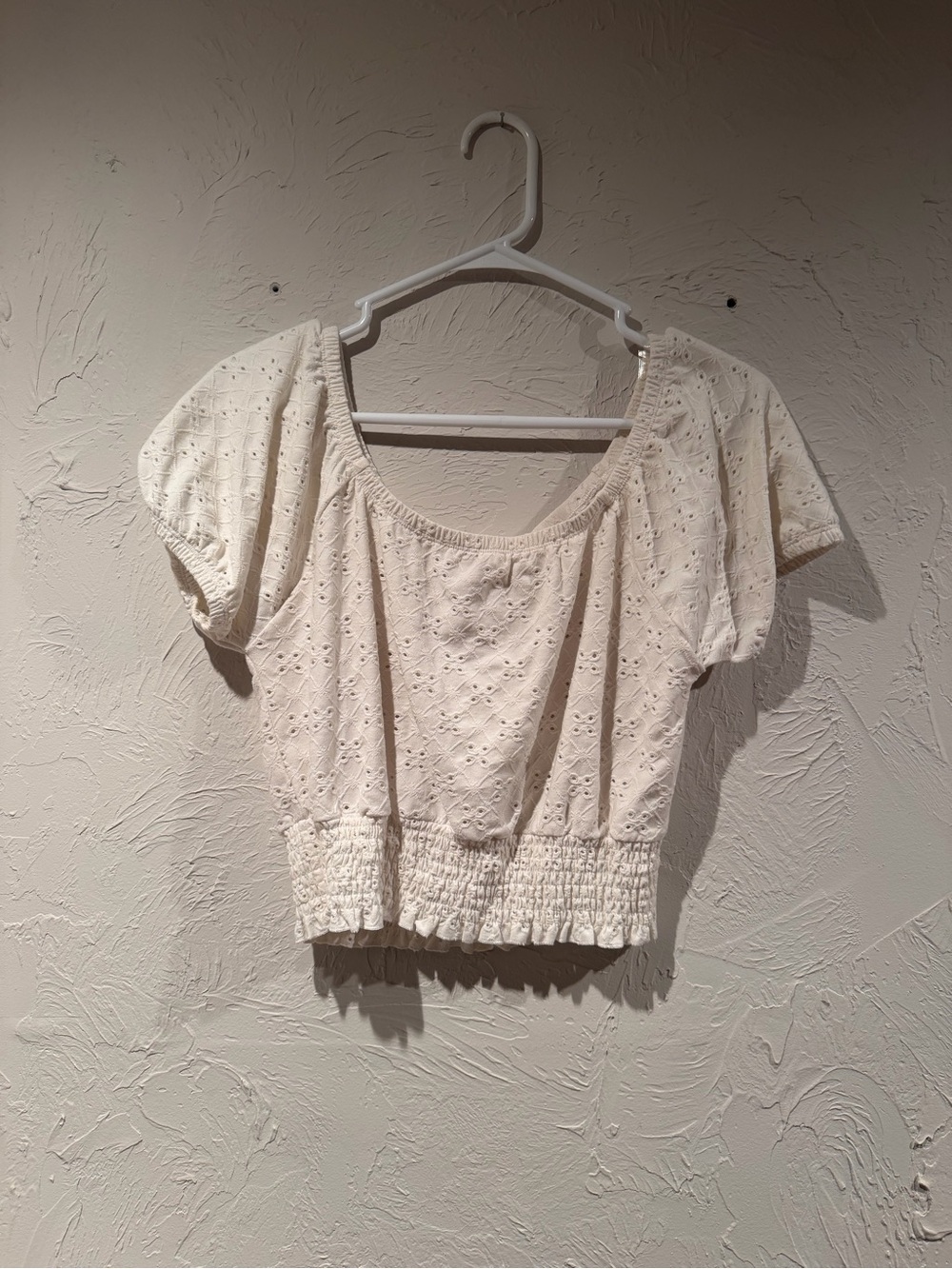 SO Cream Eyelet Smocked Crop Top